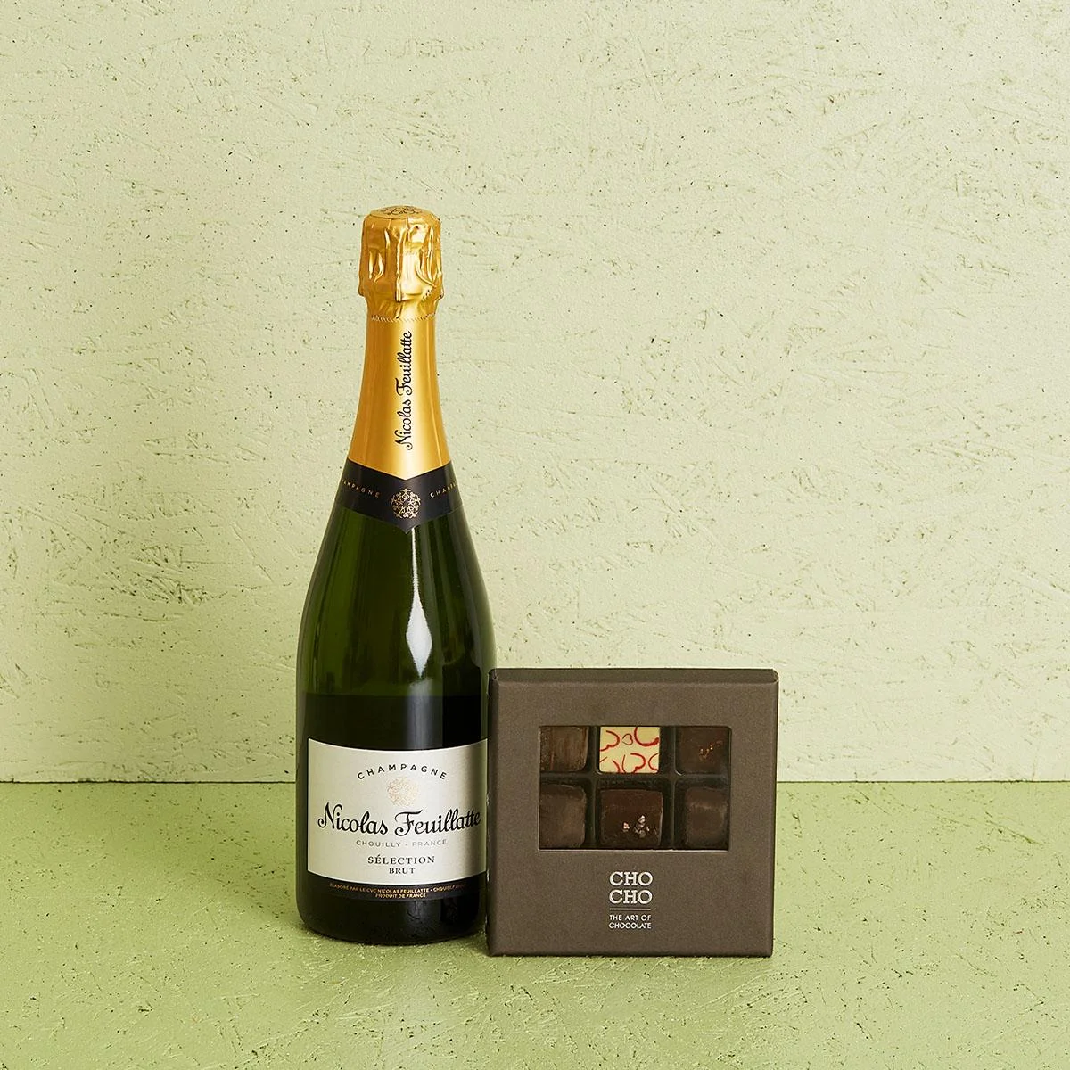 Nicolas Feuillatte, Sélection Brut, champagne med CHO CHO 9 stk.